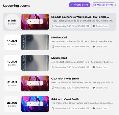 Event list example